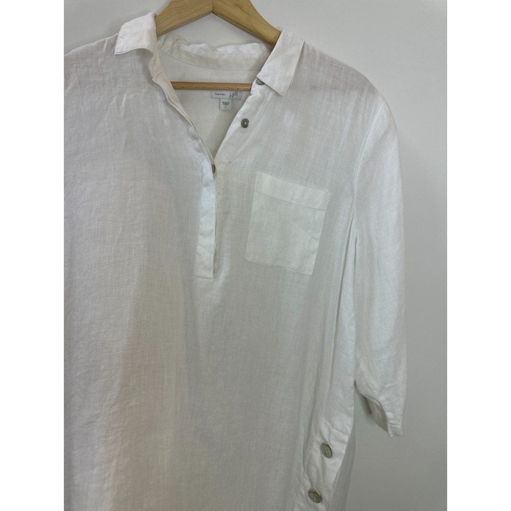 J. Jill Love Linen White Button Side Tunic Top Large Lagonlook Resort Coastal - Picture 4 of 10
